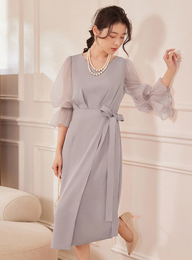 新款V领连衣裙女士夏季甜美法式显瘦中长裙子春秋天小礼服裙88613