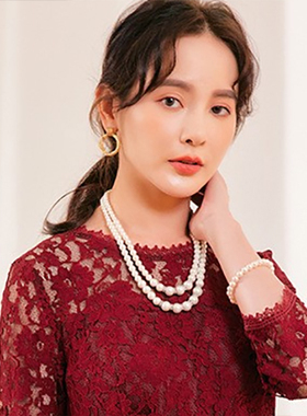 双层珍珠项链日韩气质小香风双层毛衣链锁骨链子女法式首饰配饰品