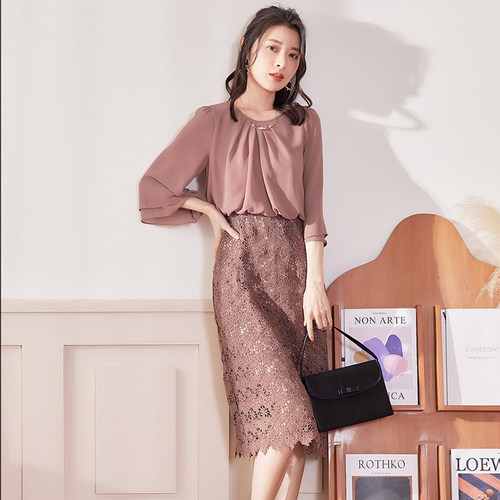 蕾丝连衣裙韩版淑女裙夏季2023新款雪纺拼接显瘦高腰小礼服88538