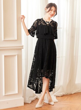 新款雪纺连衣裙通勤圆领短袖长裙子婚礼晚宴平时可穿小礼服88526