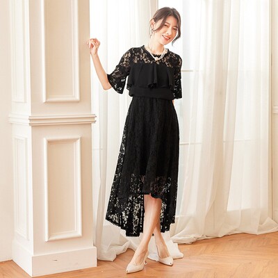 新款雪纺连衣裙通勤圆领短袖长裙子婚礼晚宴平时可穿小礼服88526