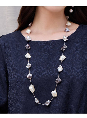 2025新款多色巴洛克不规则珍珠项链女士长款配饰品毛衣链颈链L095