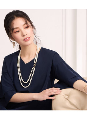 双层珍珠项链2025新款锁骨链颈链多层叠戴毛衣链长款女配饰品L088