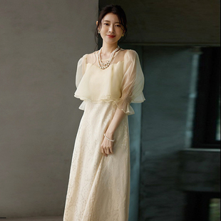 夏季气质圆领连衣裙晚装裙长款小礼服裙子女士时尚新款长裙88809