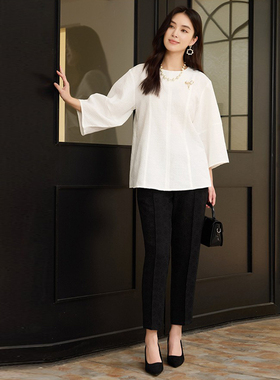 新款两件套装裤子女士优雅气质衬衫套装上衣春秋季时尚套装88699