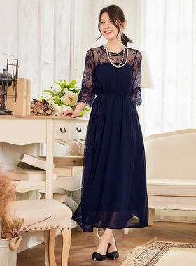 新款夏季雪纺连衣裙中长裙子女显瘦蕾丝平时可穿小礼服长款88532