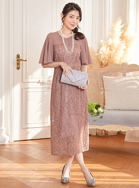 显瘦蕾丝连衣裙中长裙2023年新款夏季通勤修身雪纺小礼服女88567