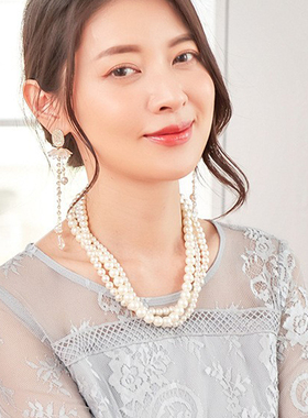 三层珍珠项链夏季毛衣链轻奢华锁骨链子女饰品多层颈链chokerL060