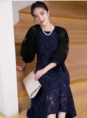 cuiying收腰圆领蕾丝连衣裙女士甜美风日系长裙子长款小礼服88622