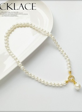 法式仿珍珠项链毛衣链颈链简约大气配饰品设计感锁骨链子女士L081