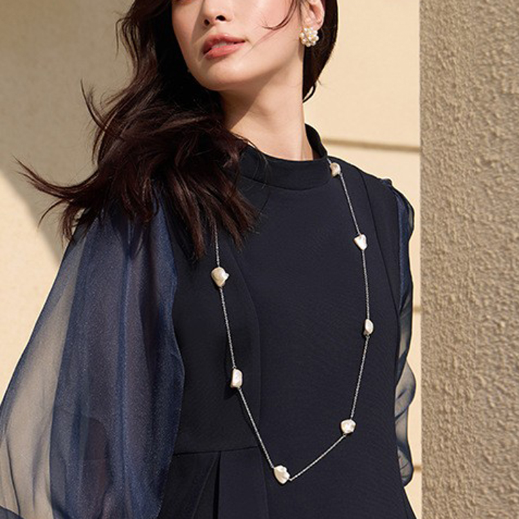 新款巴洛克珍珠项链长款法式毛衣链锁骨链女款百搭配饰品颈链L069