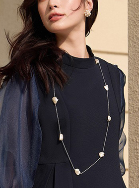新款巴洛克珍珠项链长款法式毛衣链锁骨链女款百搭配饰品颈链L069