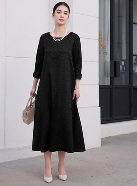 2025新款秋季提花宽松优雅连衣裙子夏季气质小礼服长裙女士88686