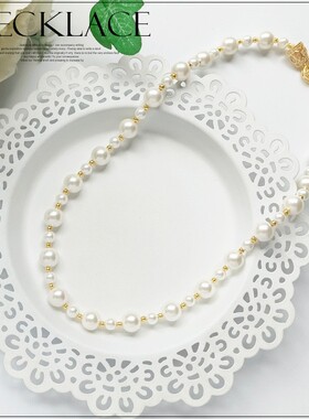 新款法式仿珍珠项链女士毛衣链颈链简约小金珠首饰锁骨链项圈L086