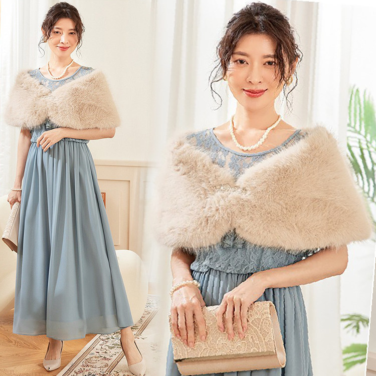 仿皮草毛毛披肩女士秋冬保暖结婚披风新娘伴娘服斗蓬旗袍外搭2298