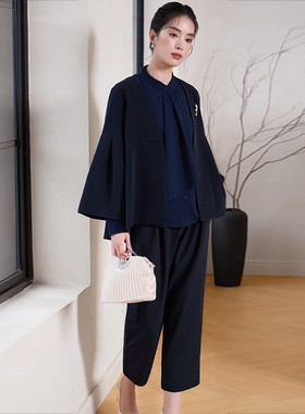 两件套套装裤子喇叭袖西装外套哈伦裤春秒季西服西装套装女88623