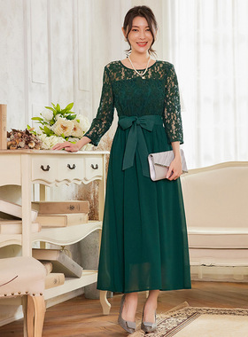 新款夏时尚气质雪纺连衣裙女长裙子春秋蕾丝平时可穿小礼服88528