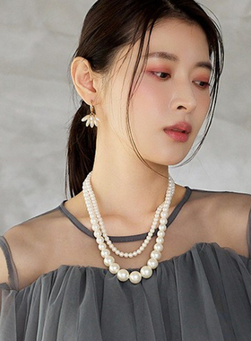 多层珍珠项链女士小香风毛衣链百搭锁骨链短款双层颈链配饰品L053