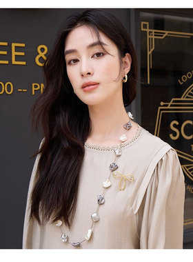 彩色巴洛克珍珠项链女士夸张锁骨链长款配饰品百搭毛衣链颈链L095
