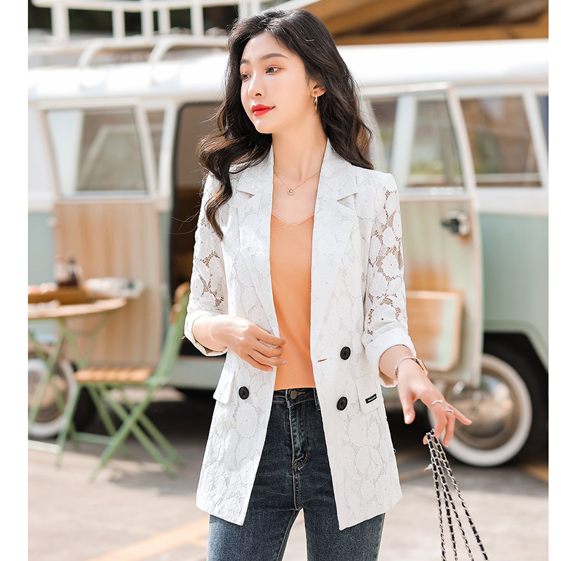 镂空蕾丝小西装外套女士夏季薄款修身小西服上衣外搭开衫披肩6239