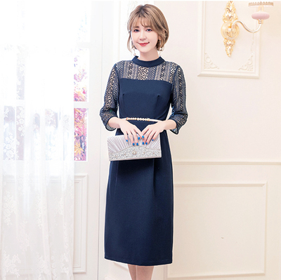 韩版修身蕾丝日常小礼服春秋季女