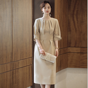 卡其色新款女装连衣裙法式中长款裙子春秋夏日常可穿小礼服88503