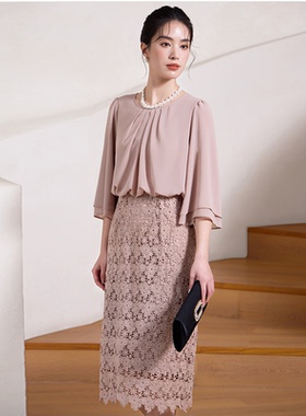 雪纺连衣裙子韩系氛围感穿搭女士夏季蕾丝气质长裙小礼服裙88538