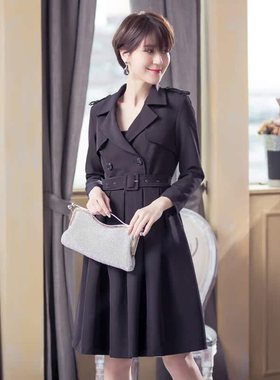 时尚裙子长袖风衣式连衣裙女士A字裙子春秋冬季打底内搭裙子88052