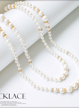 多层珍仿珠项链女士装饰锁骨链颈链配饰品复古长款三层毛衣链032