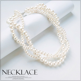 新款三层项链多层仿珍珠毛衣链子项圈锁骨颈链百搭配饰品挂链L060