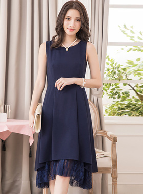 女蕾丝连衣裙子春秋冬两件套装无袖背心裙子a字裙A字长裙子88289