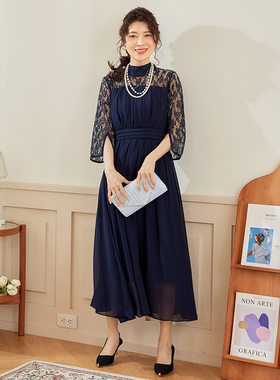 新款蕾丝连衣裙女士修身雪纺长裙子春秋婚礼宴会小礼服长款88588