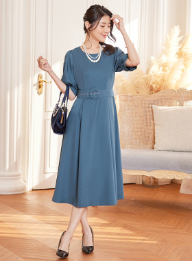 韩版连衣裙春夏季女裙子新款纯色圆领系带a字裙 大摆小礼服88539