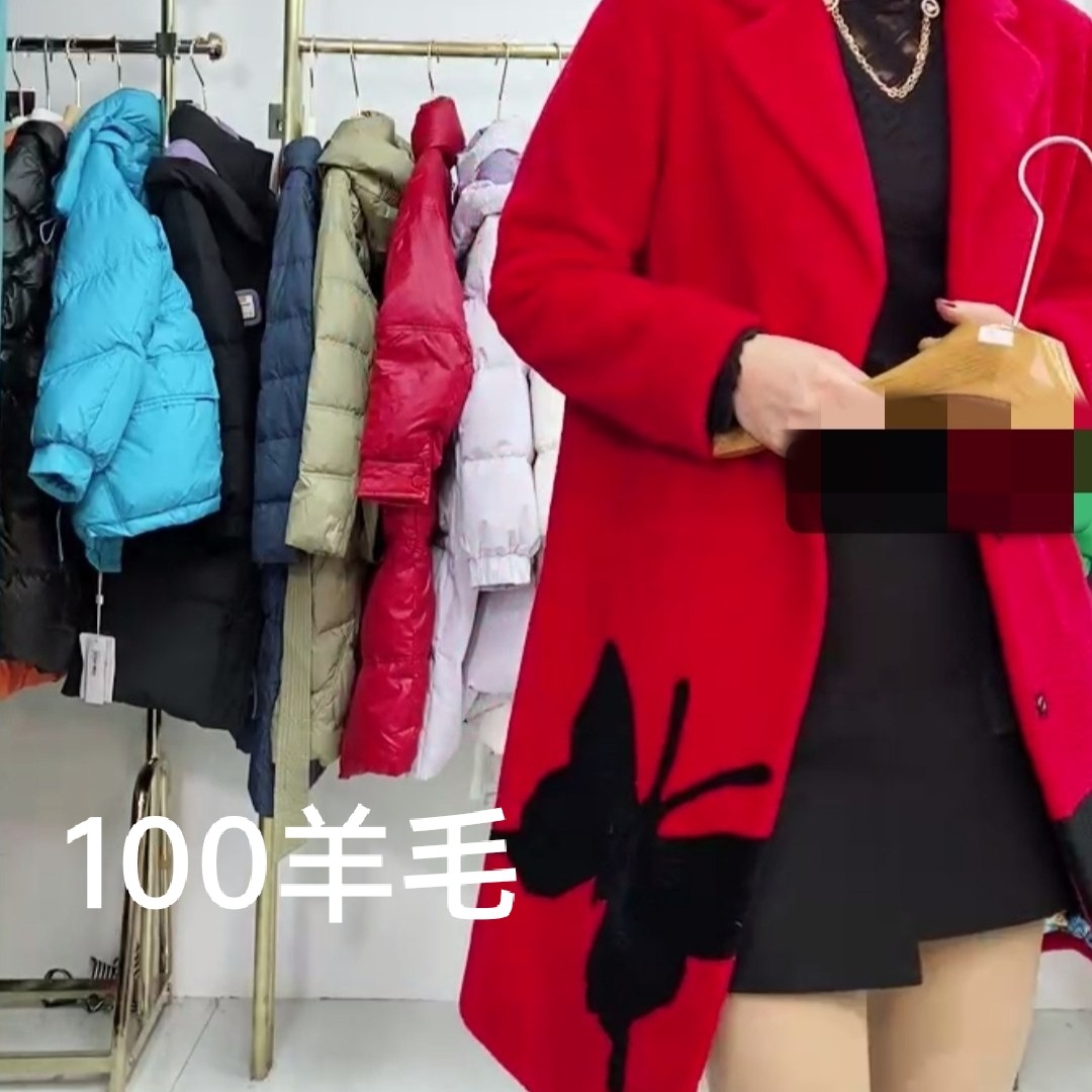 y666品牌专柜大红色本命年羊毛大衣女羊剪绒外套加密加厚翻领气质