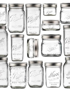 Ball Mason Jar美式玻璃梅森罐透明燕麦密封罐宽口果汁饮料储物罐