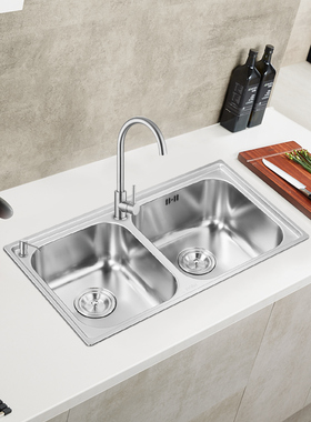 帕布洛304不锈钢水槽双槽 家用厨房洗菜盆大尺寸洗碗池DNP820FF-S
