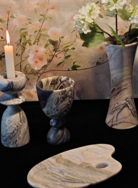 中古风暮光之城大理石花瓶绿色大理石烛台摆件水晶收纳桶家居装饰