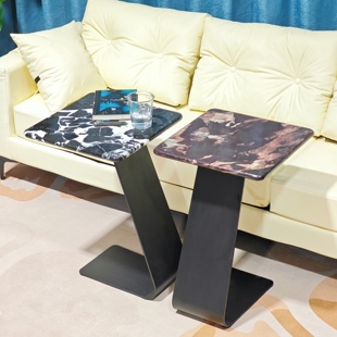 ST05金属底座小边几7字形沙发边几天然大理石边几角几大花白茶几