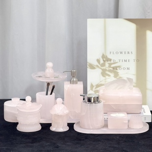 粉玉石托盘天然玉石收纳盘首饰收纳托盘桌面摆件粉色水晶收纳盘