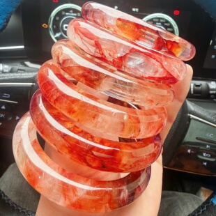 纯天然巴西红胶花水晶手镯 锦鲤胶花 红黄胶花 工厂批发