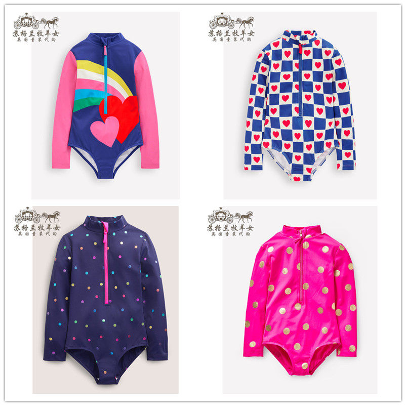 英国mini Boden童装代购 女童女婴26春新 印花防晒长袖连体游泳衣