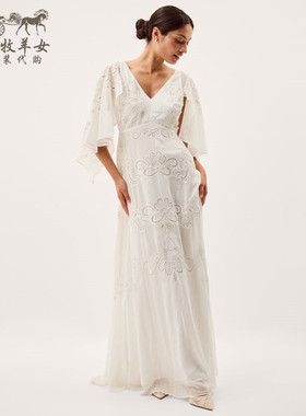 英国Monsoon代购 女装26春新款 白色绣花婚纱裙礼服长裙连衣裙子