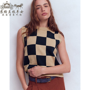 英国Boden代购 女装26春新款 棋盘格子 无袖针织衫 毛衣背心马甲