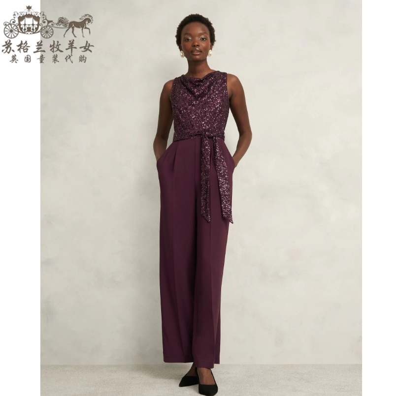 英国Hobbs代购 女装26春新款 红色亮片 无袖礼服连体衣连身裤子