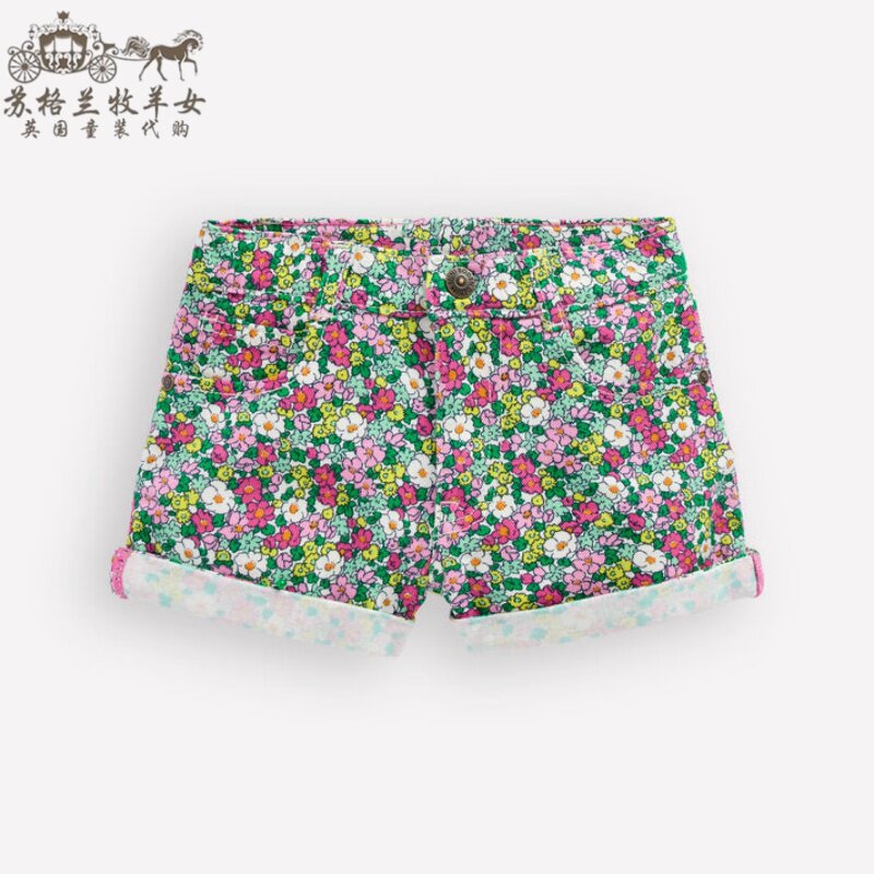 英国mini Boden童装代购 女童26春夏新 碎花百搭休闲牛仔裤短裤子