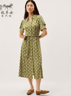 英国Monsoon代购 女装26春新款 英伦印花短袖中长衬衫裙连衣裙子
