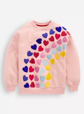 现货英国mini Boden童装 女童新款 粉色爱心长袖运动衫卫衣上衣