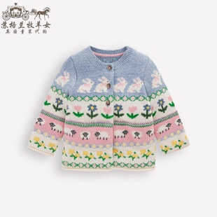 英国mini Boden童装代购 女童26春新款 碎花兔子长袖毛衣针织开衫