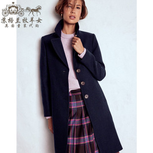 英国Boden代购 女装26春季新款 英伦蓝色长袖中长羊毛呢大衣外套