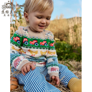 英国mini Boden童装代购 男童26春新款 费尔岛农场长袖毛衣针织衫